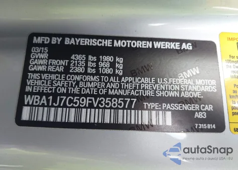 2015 BMW M235 z USA, uszkodzony, nr VIN WBA1J7C59FV358577